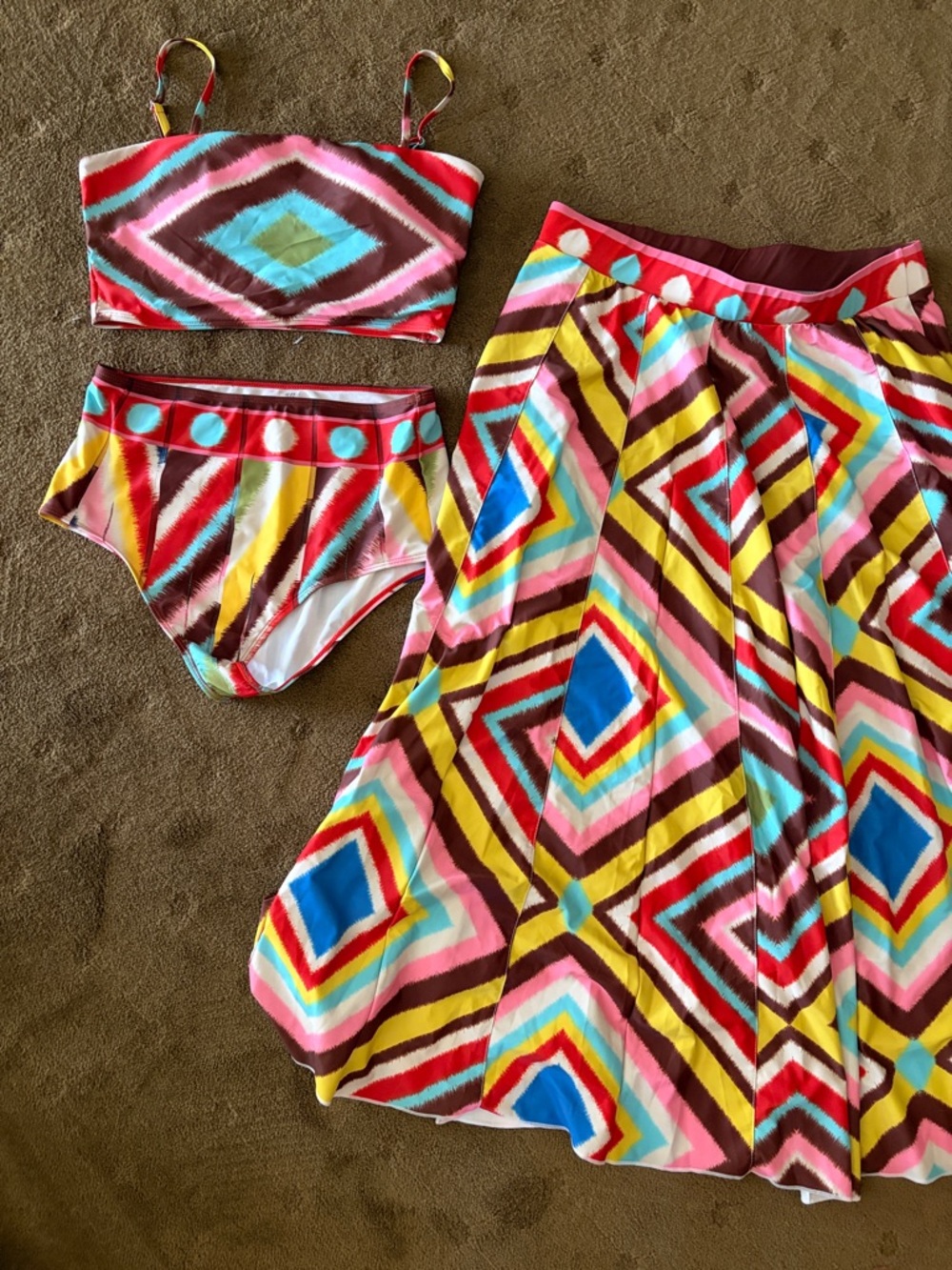Colorful Geometric Bikini Set with Matching Skirt